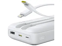 Зовнішній акумулятор (Power Bank) BASEUS Lipow Built-In Lightning/USB-C 20000mAh White (P10079102213-00) - мініатюра 4