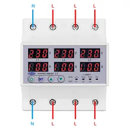 Цифрове реле контролю напруги та струму трифазне TOMZN TOVPD3-100VAS 100A 3x220V Розумний захисний автомат змінного струму (19601) - мініатюра 5