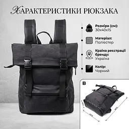 Добротний текстильний рюкзак для ноутбука із вставками еко-шкіри FABRA 22583 чорний - мініатюра 4