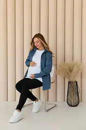Жіноча сорочка для вагітних стилю oversize з мікровельвету Varna розмір S-М Lullababe джинсова - мініатюра 7