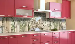 Вініловий кухонний фартух Вантажні Арки наклейка для кухні ПВХ Місто Бежевий 60х200 см Happy Pocket Z181685 - мініатюра 2
