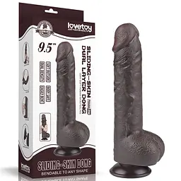 Фалоімітатор Sliding-Skin Dual Layer Dong 9.5'' 24 см (чорний) - мініатюра 13