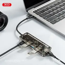 USB-Хаб XO HUB015 5 in 1 мultifunctional Docking Station Тьмяно-Прозорий - мініатюра 3