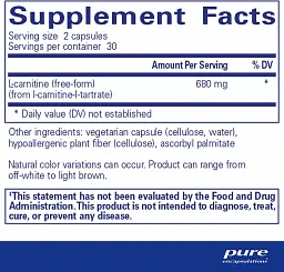 L-карнітин Pure Encapsulations l-Carnitine 60 капсул - мініатюра 2