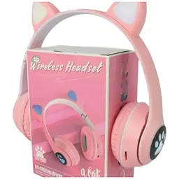 Дитячі навушники Cat MZ-023 Bluetooth RGB підсвічування FM microSD з котячими вушками рожевий - мініатюра 3