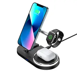 Настільна бездротова док станція 3в1, H102, чорна, підтримка MagSafe, підходить для iPhone, AirPods та Apple Watch, універсальний зарядний пристрій для телефону, навушників та годинників, швидка бездротова зарядка, ArmorStandart (ARM78103) - мініатюра 4