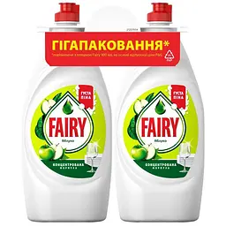 Засіб для ручного миття посуду Fairy Зелене яблуко 2 x 900 мл (8006530210904)