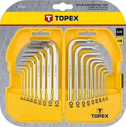 Ключі комбіновані шестигранні та Torx CrV, 1.5-10мм, T10-T50 набір 18шт Topex hoz0012929 - мініатюра 3