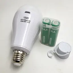 Світлодіодна LED-лампа акумуляторна (знімні 2 × 18650) автономна аварійна 3 режими яскравості 15 W лампочка, цоколь E27 UKC 3 шт - мініатюра 11
