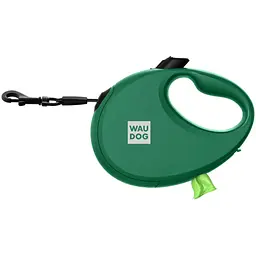 Повідець-рулетка для собак Waudog R-leash з контейнером для пакетів, світловідбивна стрічка L до 40 кг, 5 м зелений - мініатюра 2