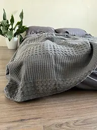 Покривало Zeintex Марокко вафельне бавовняне темно-сіре 220х240 см - мініатюра 5
