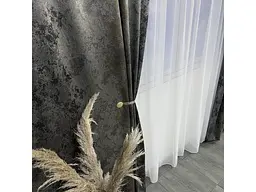 Жакардові мармурові штори сіро-золотистого кольору 2шт. 150х270 з білим шифоновим тюлем 400х270, на ALBO pbe0052755 - мініатюра 7