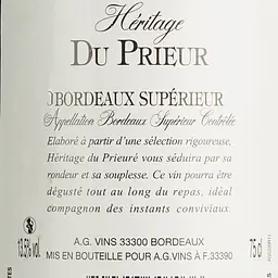 Вино Heritage Du Prieur Bordeaux Superieur AOP, червоне, сухе, 0,75 л - мініатюра 6