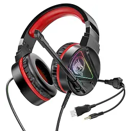 Ігрові дротові навушники Hoco W104 Drift, USB, 3.5mm, 2m, Червоний - мініатюра 2