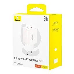 Зарядний адаптер блок живлення Baseus Cube Fast Charger C + U 30 W 2 порти білий - мініатюра 2