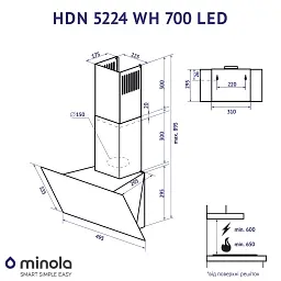 Витяжка декоративна похила Minola HDN 5224 WH 700 LED - мініатюра 11