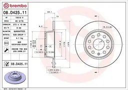 Диск гальмівний невентильований Seat Leon III, Ateca, Skoda Karoq 12-25р Brembo (08.D425.11)
