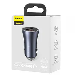 АЗП Baseus Golden Contactor Pro Dual Quick Charger Car Charger U + C 40W Dark Gray - мініатюра 2