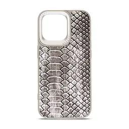 Кожаный чехол для Apple iPhone 15 Pro Max, Harder Lizard, серый, термополиуретан ТПУ + экокожа с имитацией кожи ящерицы, панель, защита корпуса, противоударный, микрофибра, рамка вокруг камеры, защита всего корпуса, (ARM76876)