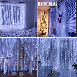 Гірлянда завіса штора 3*3м 300LED USB c пультом 8 режимів для прикрас вікон і тераси, холодний білий - мініатюра 4