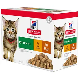 Вологий корм Hill's SP Kitten для котят та кішок у період вагітності та лактації, з куркою та з індичкою, пауч, 85 г х 12 шт.