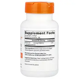 Вітамін Д3 Doctor's Best Vitamin D3, 1000 МО 180 капсул - мініатюра 2
