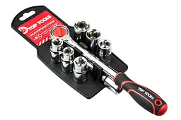 Набір змінних головок з тріскачкою та подовжувачем Top Tools 1/2" 8 предметів 38D143 - мініатюра 1