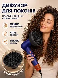 Професійний фен синій 1400 W з 5 магнітними насадками, іонізацією та холодним обдувом (49675928), Синій - мініатюра 3
