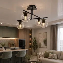 Сучасна люстра стельова Levistella 7529801-4 BK+CL чорна з прозорими плафонами на 4 лампи E27