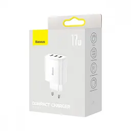 Мережевий зарядний пристрій Baseus Compact Charger 3U 17W 3USB White (CCXJ020102) [74464] - мініатюра 6