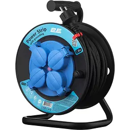 Мережевий фільтр 4XSchuko на котушці, ІР44, 3G*1.5мм, 20м, чорний (2E-CR4315IP44M20)