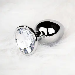 Металева анальна пробка Round Gem, розмір М колір: сріблястий/білий Ouch! (Нідерланди) Ouch! OU533630 103120 - мініатюра 5