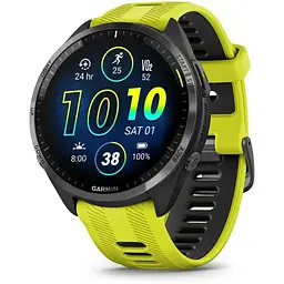 Смарт-годинник Garmin Forerunner 965 чорний корпус з сірим титановим безелем з жовтим силіконовим ремінцем