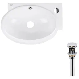 Комплект Qtap Leo: Раковина підвісна овальна права 430x285x160 мм White + Донний клапан PU02O (QT11115011RWN47333)