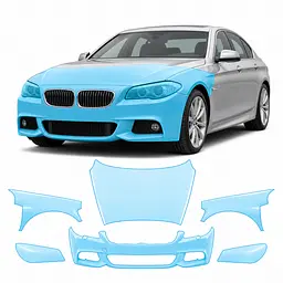 Антигравійна захисна бронеплівка за лекалами для BMW 5 Series F10 2010-2013 - передня частина авто (капот бампер фари крила)