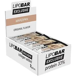 Блок батончиків LipoBar Exclusive Protein Bar, 20*50 грам збагачений біоактивним колагеном Peptan - Марципан