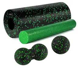 Масажний набір PowerPlay PP_4015 EPP Foam Roller Set 4in1 (2-ва роли + 2-ва м'ячі) Чорно-зелений (PP_4015_Green)