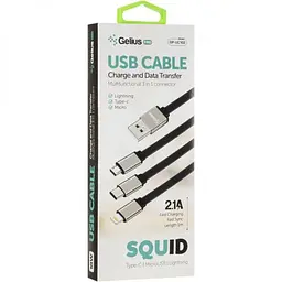 USB кабель Gelius Pro Squid 3in1 MicroUSB/Lightning/Type-C 2.1A 1 м GP-UC102 Black - мініатюра 2