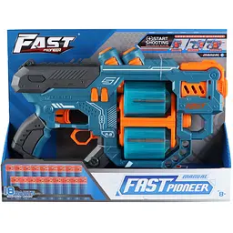 Іграшковий пістолет Fast Pioneer Manual з подвійним барабаном та м'якими набоями 18 шт. синій (BH804) - мініатюра 2