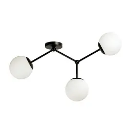 Люстра стельова Levistella 7529820-3 BK+WH, 3 плафона, E27, чорний метал, біле скло, для вітальні