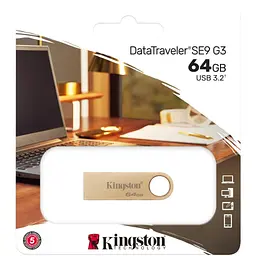 USB флеш накопичувач Kingston 64GB DataTraveler SE9 G3 Gold USB 3.2 (DTSE9G3/64GB) - мініатюра 6