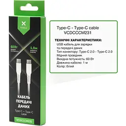 Дата кабель USB-C to USB-C 1.0m 60W TPE Vinga (VCDCCCM231) - мініатюра 2