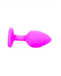 Анальна пробка з кристалом B-Series Silikon Plug Jewellery Pink Small, 7х2.7 см, рожевий з блакитним - мініатюра 6