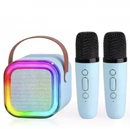 Колонка караоке та 2 мікрофони зі зміною голосу Bluetooth колонка з RGB підсвічуванням UKC K2 блакитна - мініатюра 2