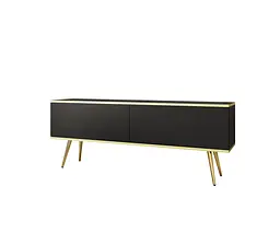 Тумба під телевізор Perfect Home Оро / Oro 2-дверна з золотими ніжками RTV135 Чорний (PFH-091317) - мініатюра 3