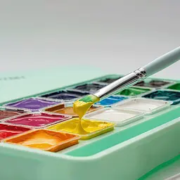 Набір гуашевих фарб HIMI Jelly Cup 18x30 мл, 3 пензлі, зелений пластиковий пенал (6976939683505) - мініатюра 5
