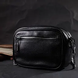 Вечірня жіноча сумочка на ланцюжку з натуральної шкіри Vintage 22382 чорна - мініатюра 9