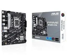 Материнська плата LGA1700, Asus PRIME B760M-R D4, B760, 2xDDR4, Int.Video(CPU), 4xSATA3, 2xM.2, 1xPCI-E 4.0 x16, 2xPCI-E 4.0 x1, Realtek 7.1, Realtek 2.5Gb, 6xUSB3.2/6xUSB2.0, HDMI, MicroATX