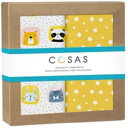 Пелюшки дитячі багаторазові Cosas Color Animals CS2 2 шт 80х100 см (Бязь_ЗвіріРамки_ЗорепадЖовтий)