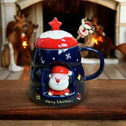 Кухоль з кришкою новорічний Merry Christmas 14849 400 мл синій з червоним